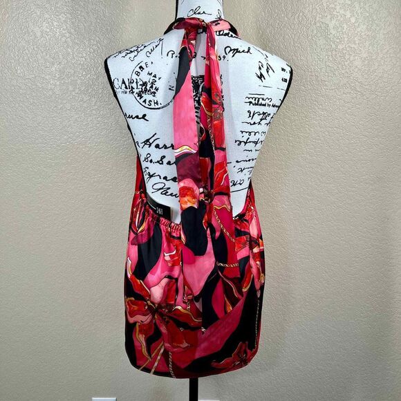 INC International Concepts pink red floral halter top back tie size L boho club - Picture 12 of 15